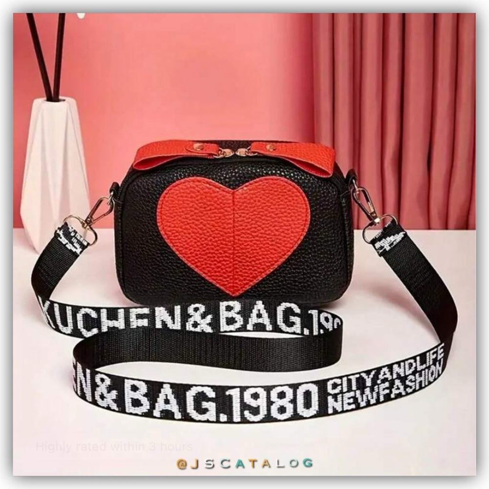 NEW Black and Red Leather Crossbody Purse Bag